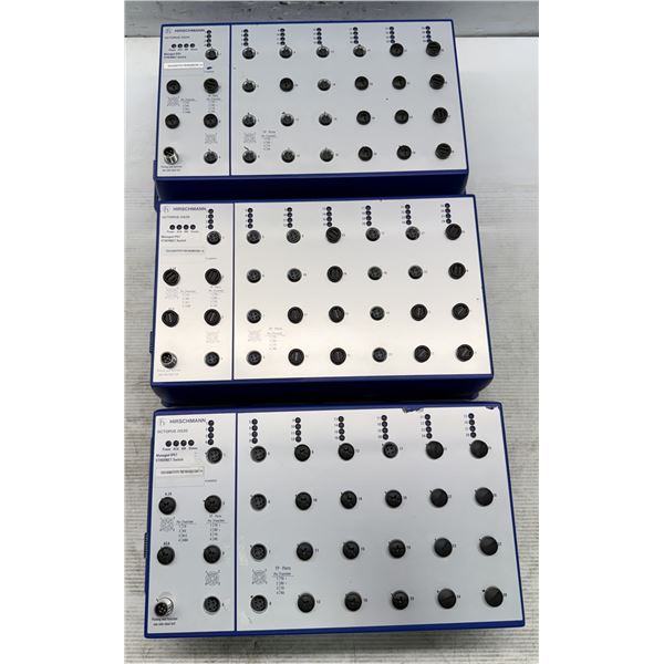 (3) Hirschmann #OCTOPUS OS20-002800T5T5T5-TBBY999GMSE3S Managed IP67 Ethernet Switches