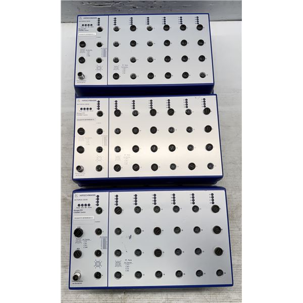 (3) Hirschmann #OCTOPUS OS30-002404T6T6T5-VBBY999GMSE3S Managed IP67 Ethernet Switches