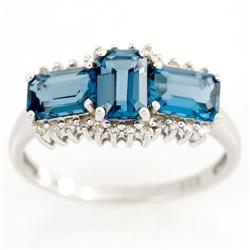 2.04Ct London Blue Topaz 24 Diamond White 9K Gold Ring (JEW-9037X)