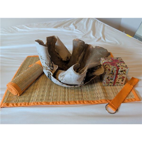 Art Pottery Bowl, Bamboo Mat, and Candle Gift Set