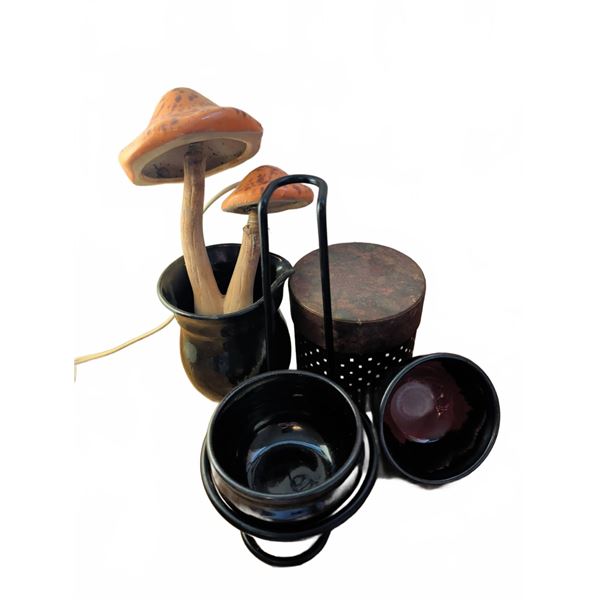 Kettley Studio Pottery Bowls, Jug, and Ceramic Mushrooms