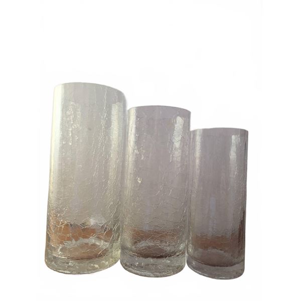 3 Clear Crackle Glass Cylinder Vases
