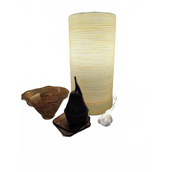 Hand-Blown Glass Bowl, Metal Pear Candle, Table Lamp, Coasters