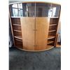 Image 2 : Curved Wood Entertainment Wall Unit with Glass Display and Shelving