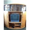 Image 5 : Curved Wood Entertainment Wall Unit with Glass Display and Shelving