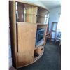 Image 6 : Curved Wood Entertainment Wall Unit with Glass Display and Shelving