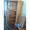 Image 7 : Curved Wood Entertainment Wall Unit with Glass Display and Shelving
