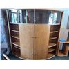 Image 8 : Curved Wood Entertainment Wall Unit with Glass Display and Shelving
