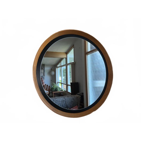 Round Wall Mirror with Wood Frame and Black Inner Border