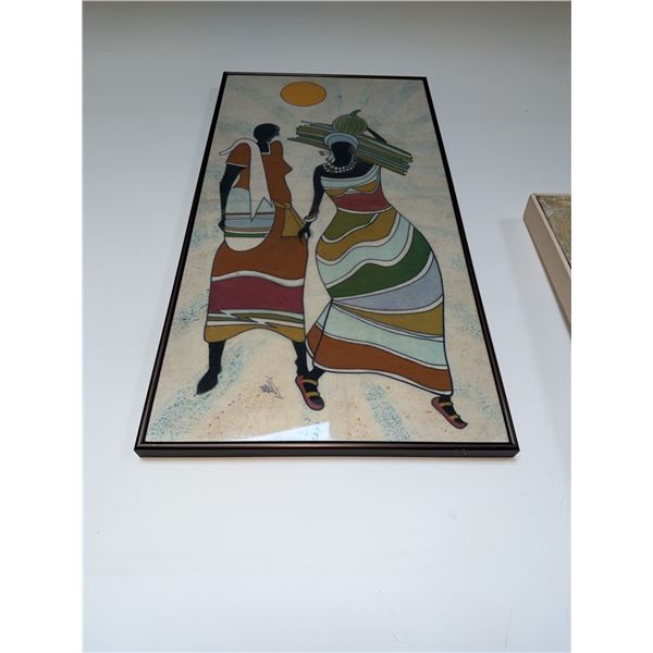 Framed Painting of Two Figures with Sun Motif