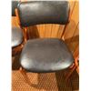 Image 11 : 4 Teak w/Black Vegan Leather Upholstery Dining Chairs