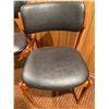 Image 12 : 4 Teak w/Black Vegan Leather Upholstery Dining Chairs