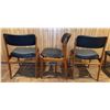 Image 13 : 4 Teak w/Black Vegan Leather Upholstery Dining Chairs