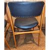 Image 14 : 4 Teak w/Black Vegan Leather Upholstery Dining Chairs