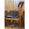 Image 15 : 4 Teak w/Black Vegan Leather Upholstery Dining Chairs