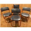 Image 1 : 4 Teak w/Black Vegan Leather Upholstery Dining Chairs