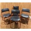 Image 2 : 4 Teak w/Black Vegan Leather Upholstery Dining Chairs