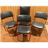 Image 3 : 4 Teak w/Black Vegan Leather Upholstery Dining Chairs