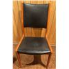 Image 4 : 4 Teak w/Black Vegan Leather Upholstery Dining Chairs