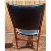 Image 5 : 4 Teak w/Black Vegan Leather Upholstery Dining Chairs