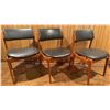 Image 8 : 4 Teak w/Black Vegan Leather Upholstery Dining Chairs