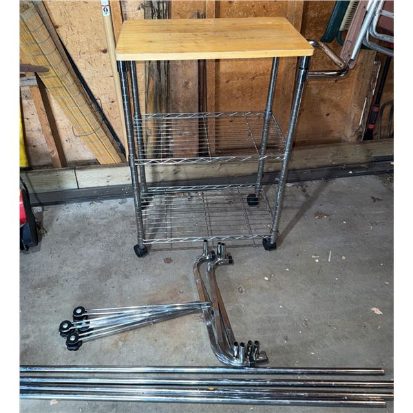 Metal Utility Cart with Wood Top and Additional Chrome Parts