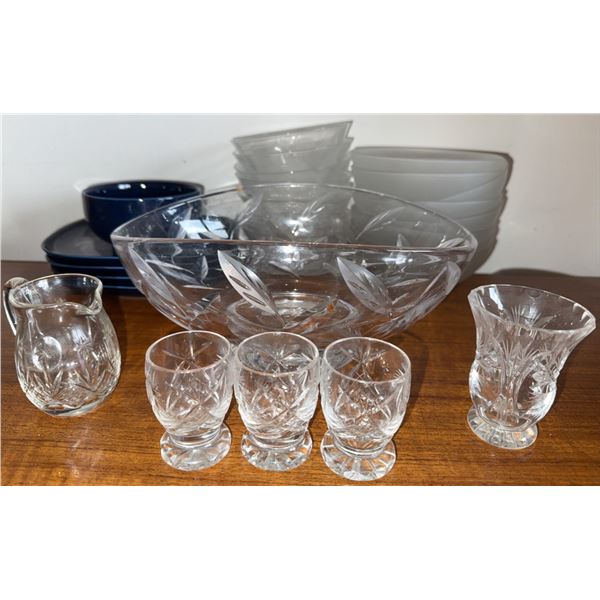 Glass and Ceramic Tableware Lot with Cut Glass and Bowls
