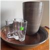 Image 3 : Home Decor Items: Cast Iron Trivet, Wooden Board, Vase, Crystal Votive, and Stoneware Dish