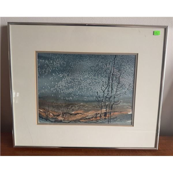 Framed Watercolour Landscape Painting with Trees