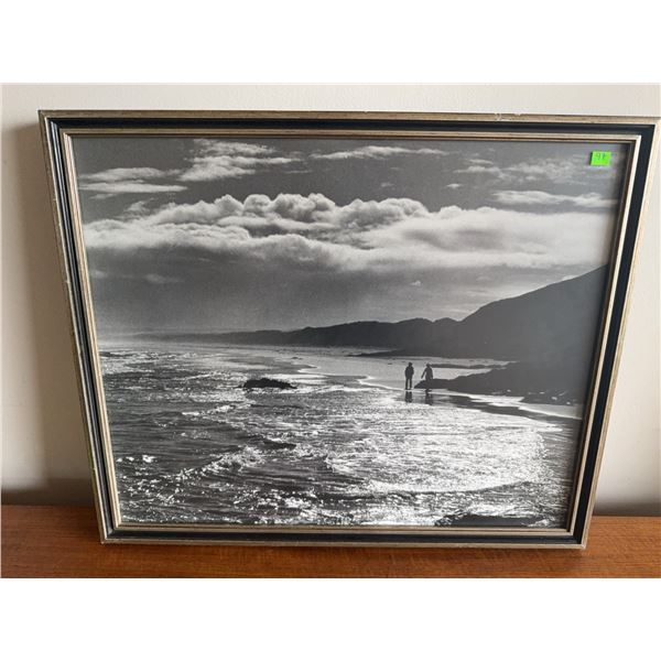 Framed Black and White Beach Photograph