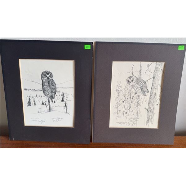 Two Edgar F. Jones Limited Edition Owl Prints with Measurements