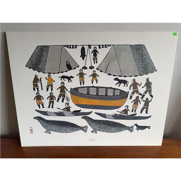 West Baffin Eskimo Co-operative Ltd. Stonecut Print 'Camp at Kangiak' by Jamasie