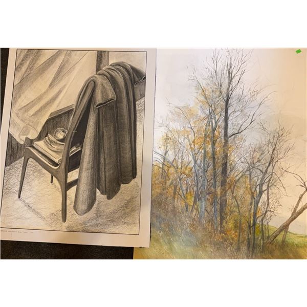 Original Works: Graphite Drawing and Watercolour Landscape