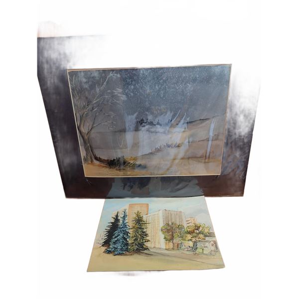 Two Helen Davies Watercolours: 'Silent Night' and Cityscape
