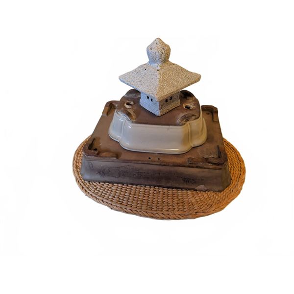 Lot: Bonsai Pots, Lantern, Mat, and Glass Plate
