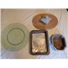 Image 2 : Lot: Bonsai Pots, Lantern, Mat, and Glass Plate