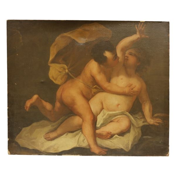 Large Baroque Eros and Anteros Old Master Painting