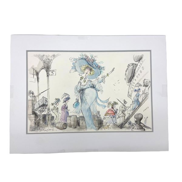 Ronald Searle - Pier Scene Satirical Illustration