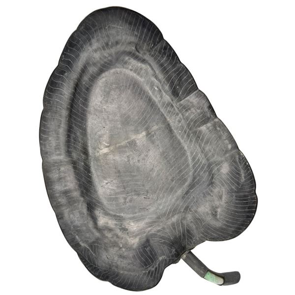 Chinese Qing Pewter & Jade Leaf