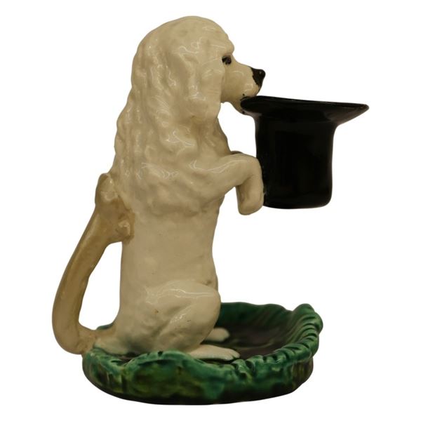 Sarreguemine Majolica Chamberstick - Dog with Hat