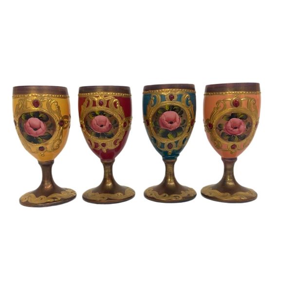 Four Murano 'Tre Fuochi' Cordial Goblets