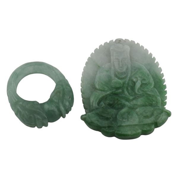 Two Piece Jade Lot: Ring & Pendant