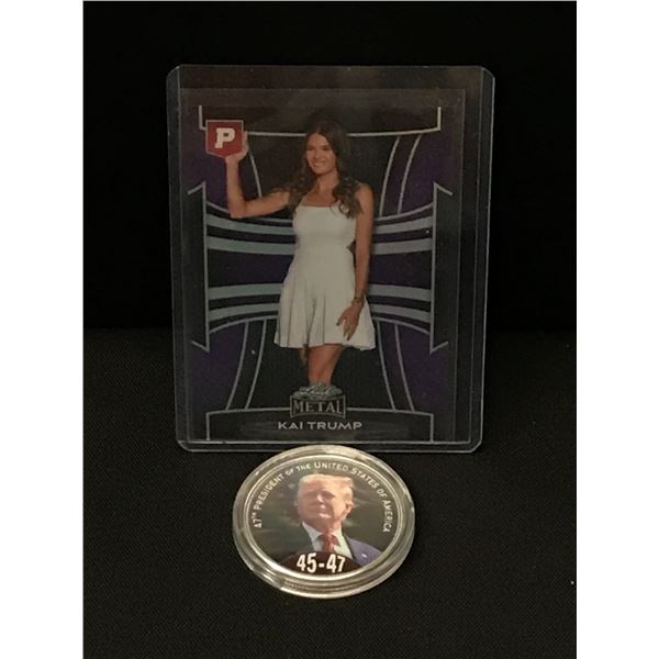 LEAF METAL KAI TRUMP TRADING CARD AND DONALD TRUMP COIN