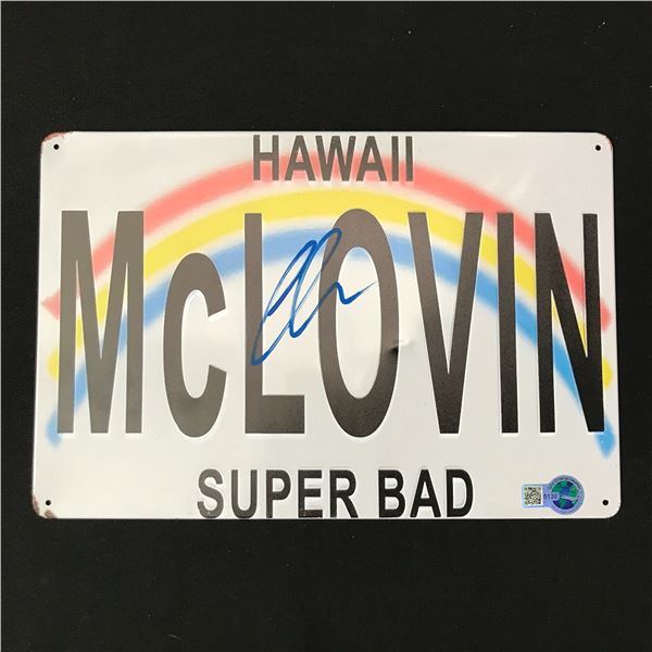 CHRISTOPHER MINTZ PLASSE SIGNED MCLOVIN LICENSE PLATE - WWOC COA