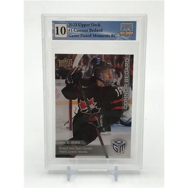 2023 UPPER DECK CONNOR BEDARD GAME DATED MOMENTS TRADING CARD - GCG GRADE 10