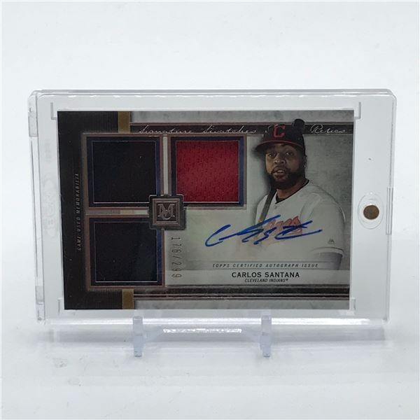 2020 TOPPS CERTIFIED AUTOGRAPH ISSUE CARLOS SANTANA SIGNED TRIPLE PATCH TRADING CARD 176/299