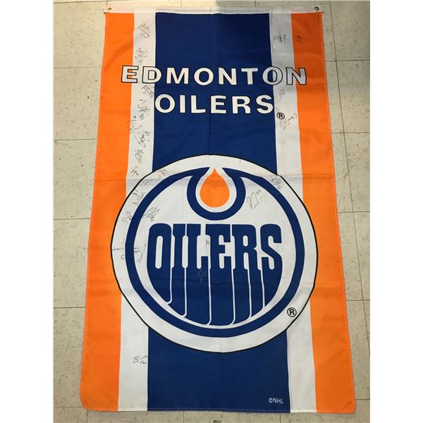 VINTAGE EDMONTON OILERS MULTI SIGNED BANNER