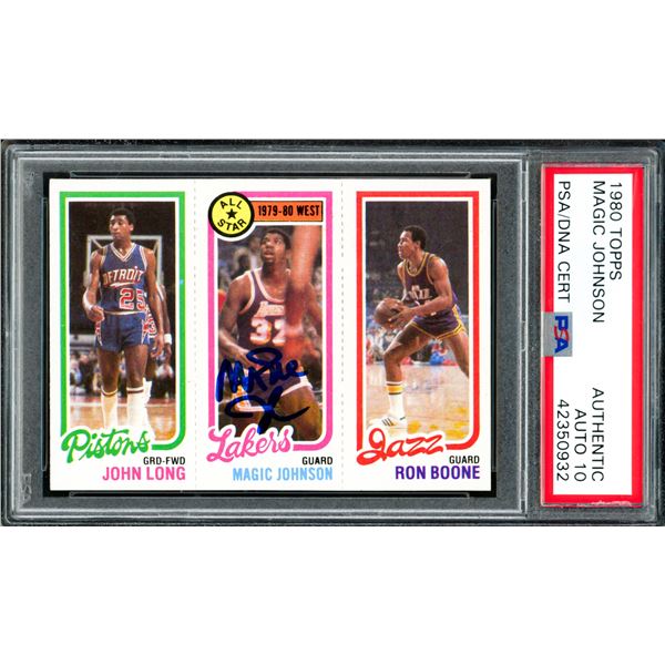 1980 TOPPS MAGIC JOHNSON SIGNED ROOKIE CARD - PSA ENCAPSULATED GRADE 10