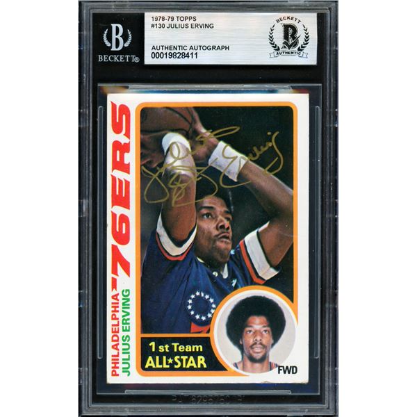 1978-79 TOPPS JULIUS ERVING SIGNED TRADING CARD - BECKETT ENCAPSULATED