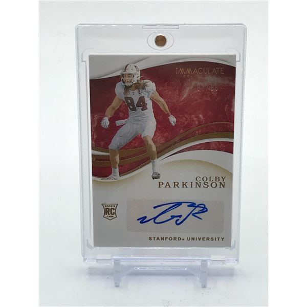 2020 PANINI IMMACULATE COLLECTION COLLEGIATE COLBY PARKINSON SIGNED ROOKIE TRADING CARD 97/99
